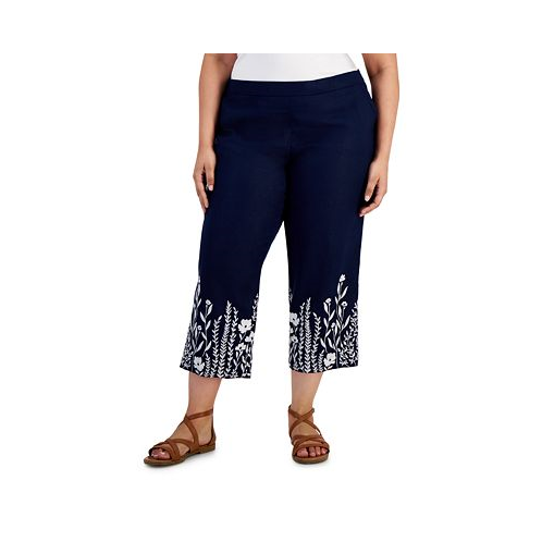 Charter Club Plus Size 100% Embroidered Linen Pants