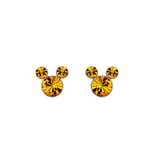 Disney Mickey Mouse Silver Plated Birthstone Stud Earrings - November Topaz Brown Crystal