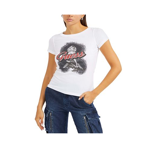 GUESS Womens Cotton Logo-Graphic Short-Sleeve T-Shirt