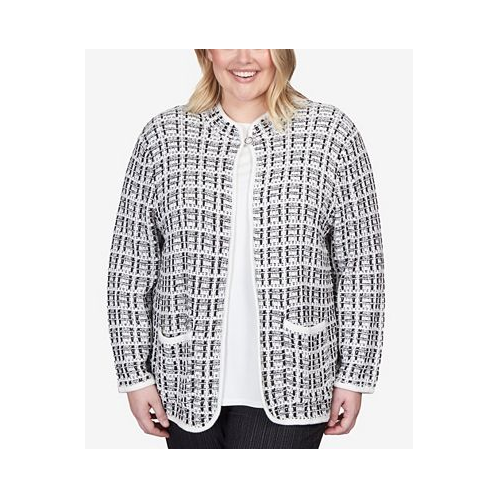 Alfred Dunner Plus Size World Traveler Knit Texture Jacket with Imitation Pearl Buttons
