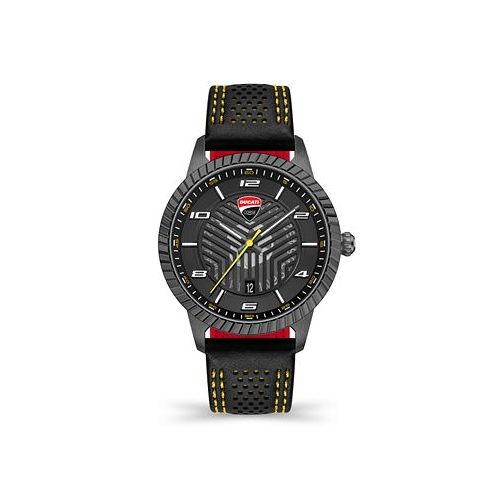 Ducati Corse Mens Quartz Black Genuine Leather Watch 44mm
