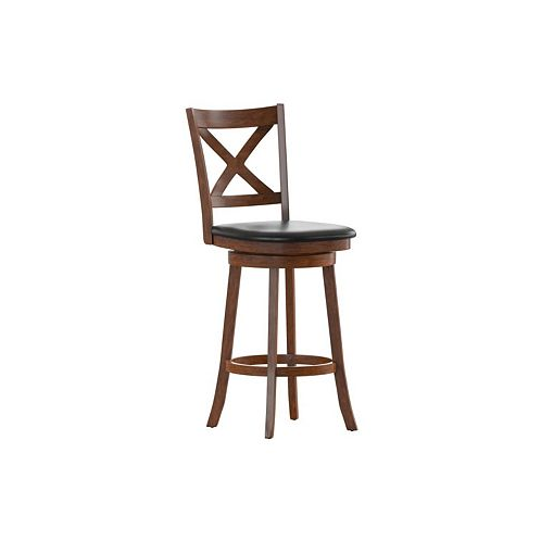 MERRICK LANE Sora Classic Wooden Crossback Swivel Bar Height Pub Stool With Upholstered Padded Seat And Integrated Footrest