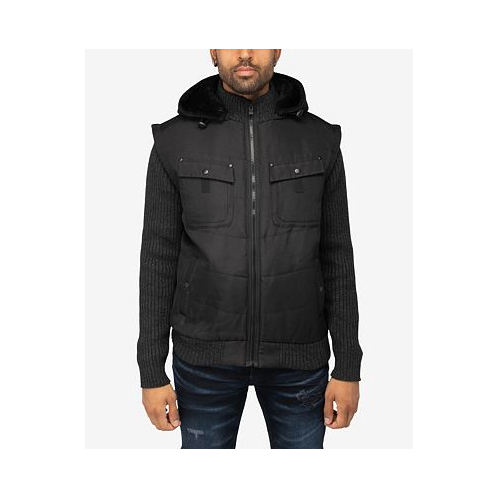 X-Ray Mens Canvas Flap Pocket Full Zip Sweater Jacket with Sherpa Hood