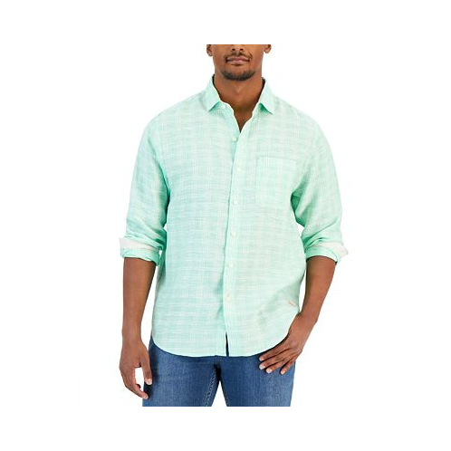 Tommy Bahama Mens Linen Windowpane Textured Plaid Button-Down Shirt