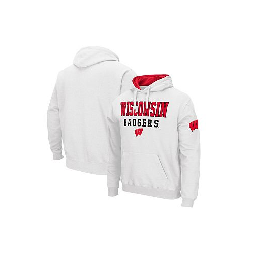 Colosseum Mens White Wisconsin Badgers Sunrise Pullover Hoodie