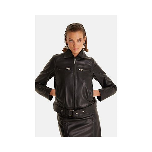 Furniq UK Womens Genuine Leather Blazer Jacket Black