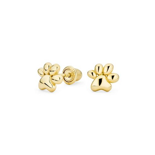 Bling Jewelry Tiny Mini BFF Animal Puppy Kitten Pet Dog Lover Cat Paw Print Stud Earrings For Women Teen Real 14K Yellow Gold Safety Clutch Screw back