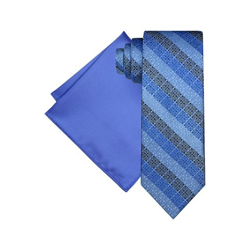 Steve Harvey Mens Grid Stripe Tie & Solid Pocket Square Set