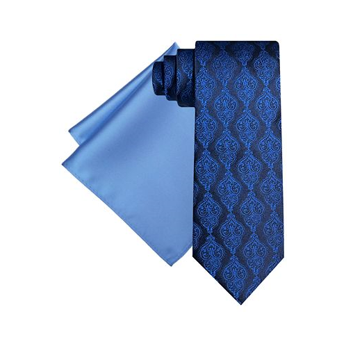 Steve Harvey Mens Ornate Royal Tie & Solid Pocket Square Set