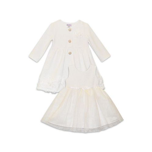 Blueberi Boulevard Baby Girls Rosette Coat and Dress 2 Piece Set