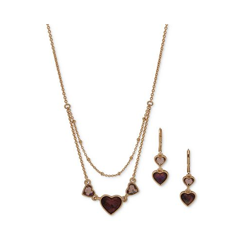 Anne Klein Silver-Tone Stone Heart Layered Statement Necklace & Drop Earrings Set