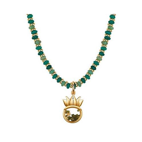 Disney Kids Princess Tiana Gold-Tone and Green Bead Tiara Pendant Necklace