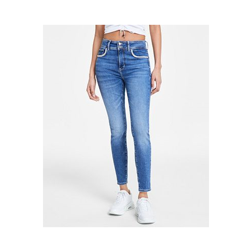 GUESS Womens Rhinestone Trimmed Skinny Ankle Jeans