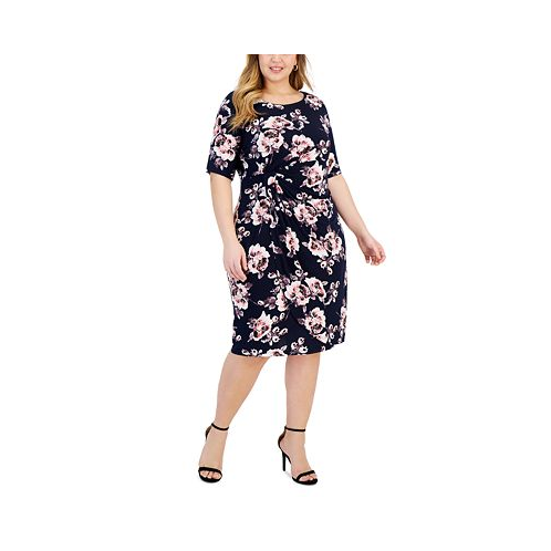 Connected Plus Size Printed Side-Tab Sheath Dress
