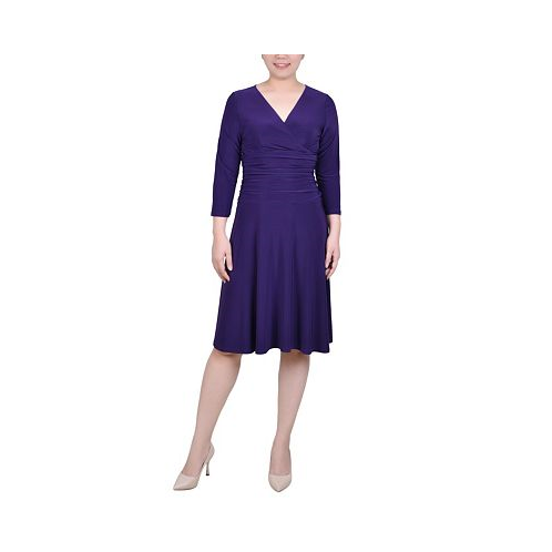 NY Collection Petite 3/4 Sleeve Rouched-Waist Dress