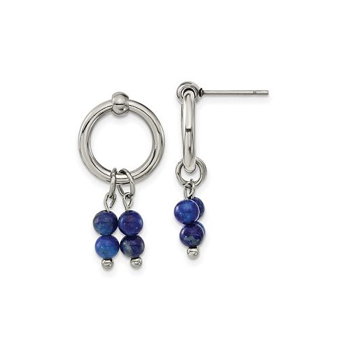Chisel Stainless Steel Polished with Lapis Dangle Earrings