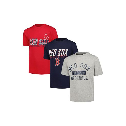 Stitches Big Boys Heather Gray Navy Red Distressed Boston Red Sox Three-Pack T-shirt Set