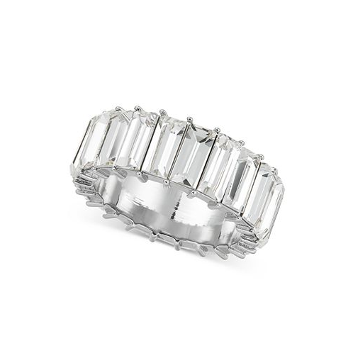 On 34th Silver-Tone Baguette Crystal Eternity Ring