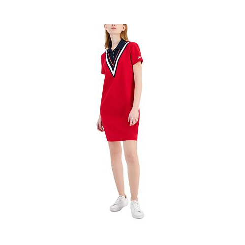 Tommy Hilfiger Womens Chevron Colorblocked Polo Dress