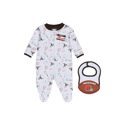 WEAR by Erin Andrews Newborn and Infant Boys and Girls White Cleveland Browns Sleep and Play Full-Zip Sleeper and Bib Set