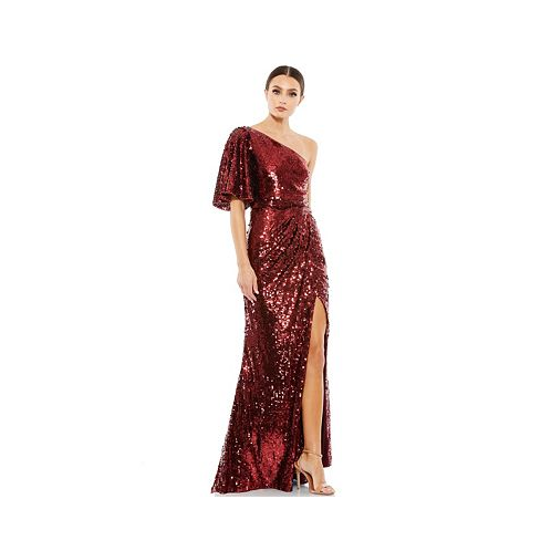 Mac Duggal Womens Womens Embellished Bell Sleeve One Shoulder Neck Trumpet Gown