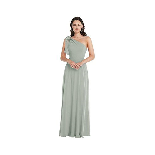 After Six Womens Draped One-Shoulder Maxi Dress with Scarf Bow