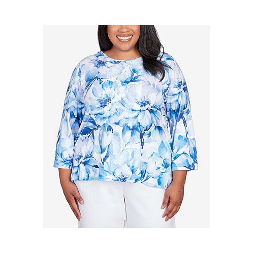 Alfred Dunner Plus Size Classic Watercolor Floral Lace Paneled Top