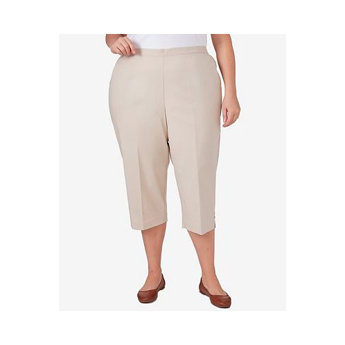 Alfred Dunner Plus Size Classic Neutrals Pull On Button Hem Twill Capri Pants