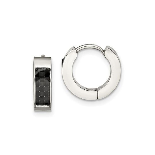 Chisel Stainless Steel Carbon Fiber Inlay Hinged Hoop Earrings