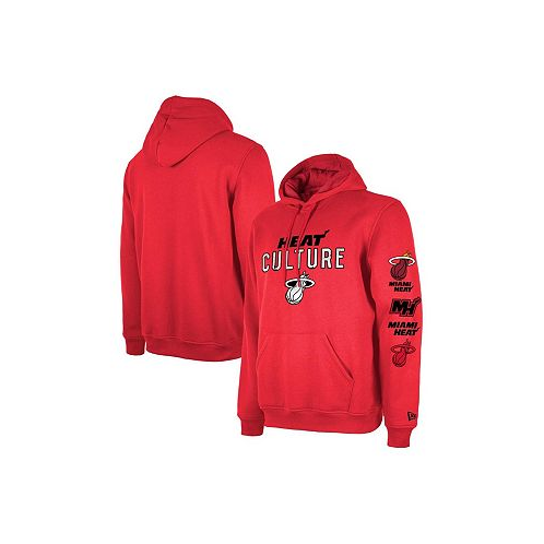 New Era Mens Red Distressed Miami Heat 2023/24 City Edition Big and Tall Pullover Hoodie