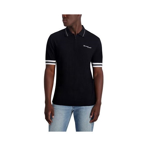 KARL LAGERFELD PARIS Mens Contrasting Color Sleeves and Signature Logo Sweater Polo Shirt