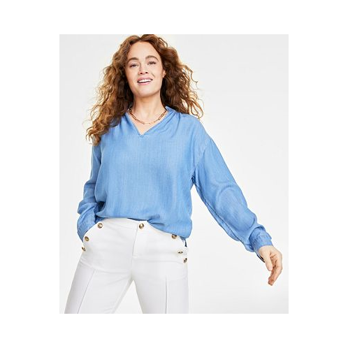 On 34th Womens Long-Sleeve Ruffle-Neck Top