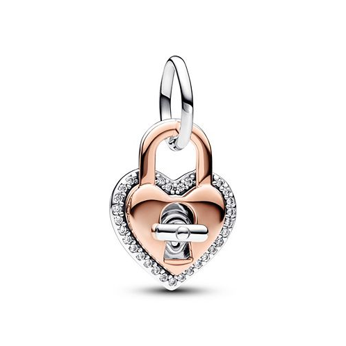 Pandora Sterling Silver and 14K Rose Gold Padlock Heart Charm