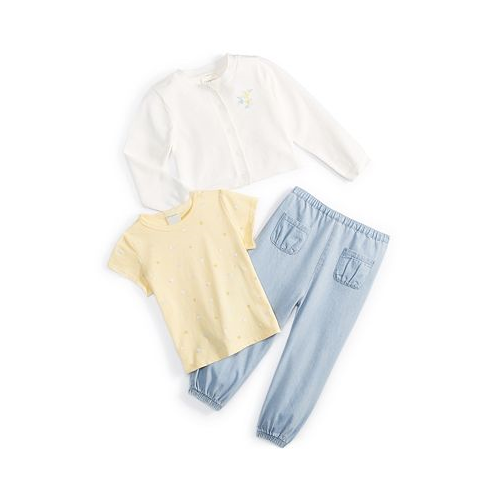 First Impressions Baby Girls Cardigan T-Shirt and Chambray Pants 3 Piece Set