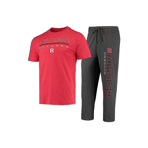 Concepts Sport Mens Heathered Charcoal Scarlet Distressed Rutgers Scarlet Knights Meter T-shirt and Pants Sleep Set