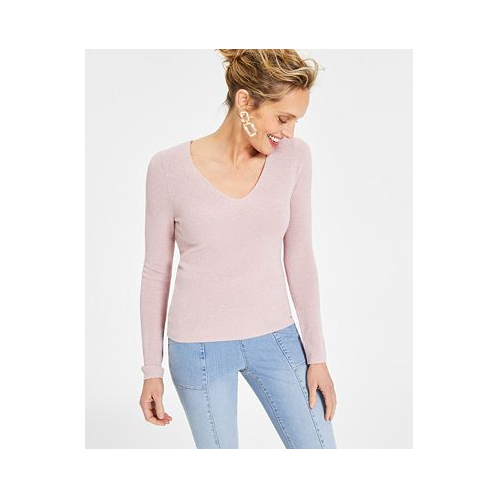 I.N.C. International Concepts Womens V-Neck Metallic Sweater