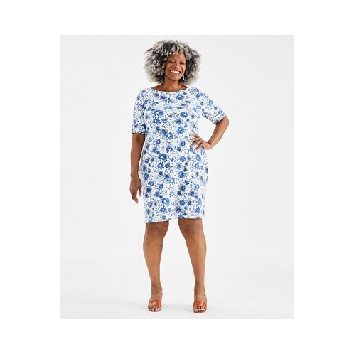 Style & Co Plus Size Printed Boat-Neck Dress