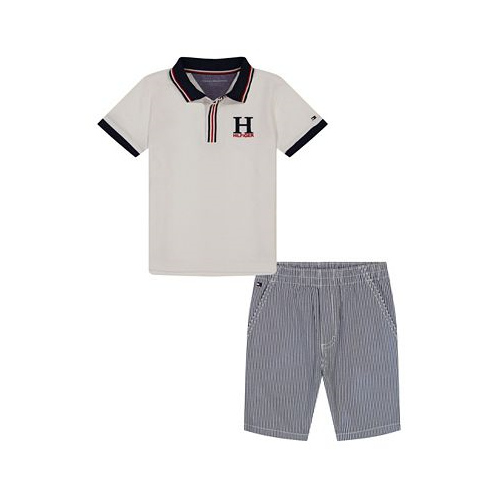 Tommy Hilfiger Baby Boys Tipped H Polo Shirt and Vertical Stripe Shorts 2 Piece Set