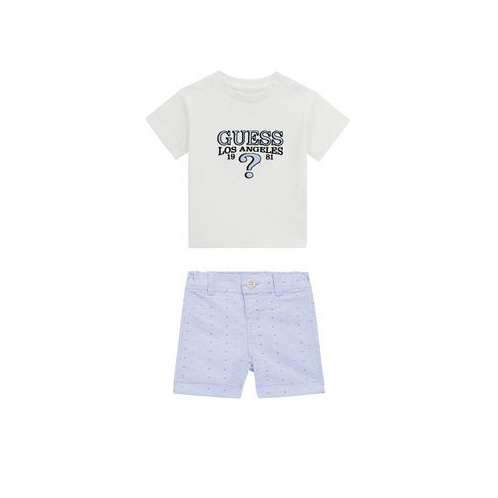 GUESS Baby Boys Short Sleeve with Embroidered Logo and Stretch Printed Woven Shorts Set