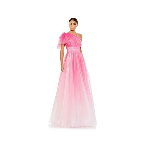 Mac Duggal Womens Glitter Ombre Ruffled One Shoulder Ball gown