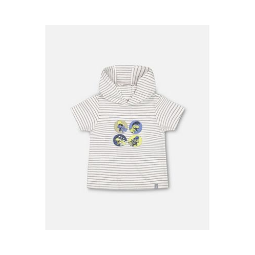 Deux par Deux Boy Hooded T-Shirt White And Grey Stripe - Toddler|Child