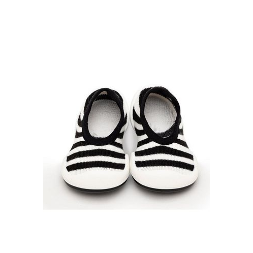 Komuello Infant Boy Girl First Walk Sock Shoes Flat Black Stripe