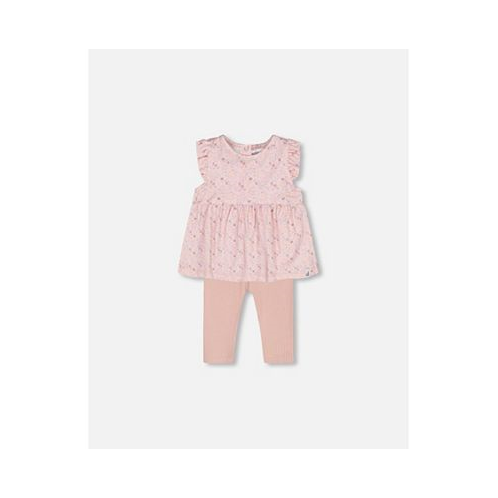 Deux par Deux Baby Girl Organic Cotton Long Tunic And Leggings Set Printed Pink Small Flowers - Infant