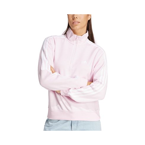 Adidas Womens Cotton 3-Stripes Quarter-Zip Sweatshirt