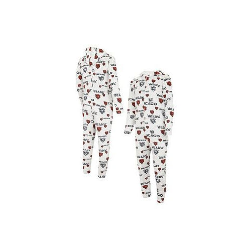 Concepts Sport Mens White Chicago Bears Allover Print Docket Union Full-Zip Hooded Pajama Suit