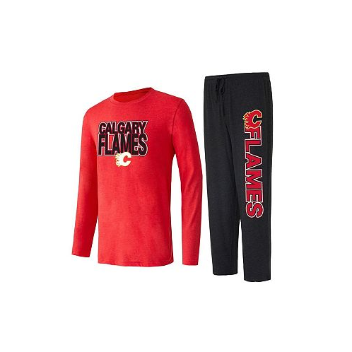 Concepts Sport Mens Black Red Calgary Flames Meter Long Sleeve T-shirt and Pants Sleep Set