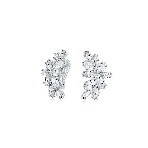 Bling Jewelry Elegant Classic Bridal Marquise Cut Clusters AAA Cubic Zirconia CZ Leaf Clip On Earrings For Women Wedding Prom Formal Party