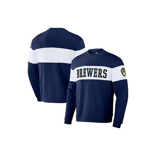 Fanatics Mens Darius Rucker Collection by Navy Milwaukee Brewers Stripe Pullover Sweatshirt
