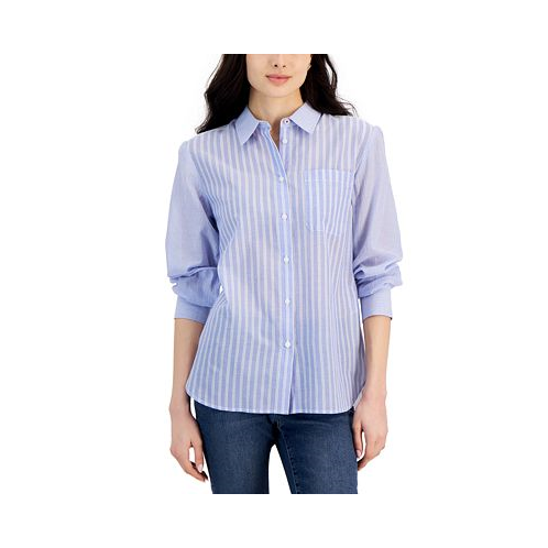 Nautica Jeans Womens Cotton Bayou Stripe Long-Sleeve Shirt