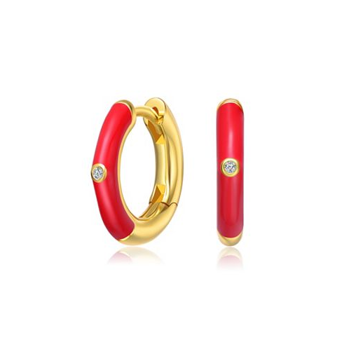 Gigi Girl Kids 14k Gold Plated Enamel & Cubic Zirconia Hoop Earrings